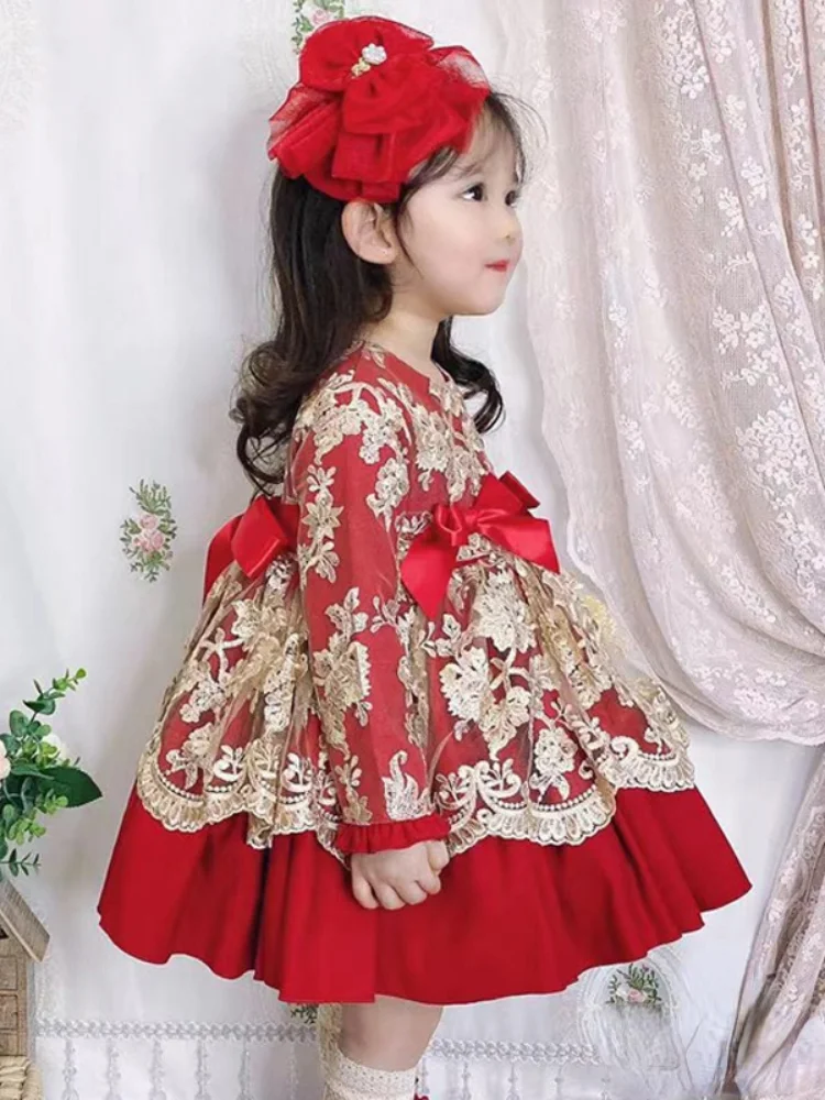 Ins Custom-made Rot Gold Lolita Kleid Baby Prinzessin Neue Jahr der Kleid Spanisch kinder Kleid Eid Kleid weihnachten Kleid