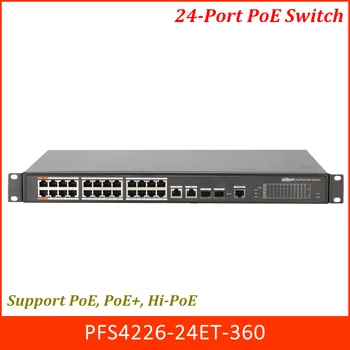 

Dahua 24-Port PoE Switch 250 meters long distance PoE transmission Search and upgrade via ConfigTool PoE budget 360W High light