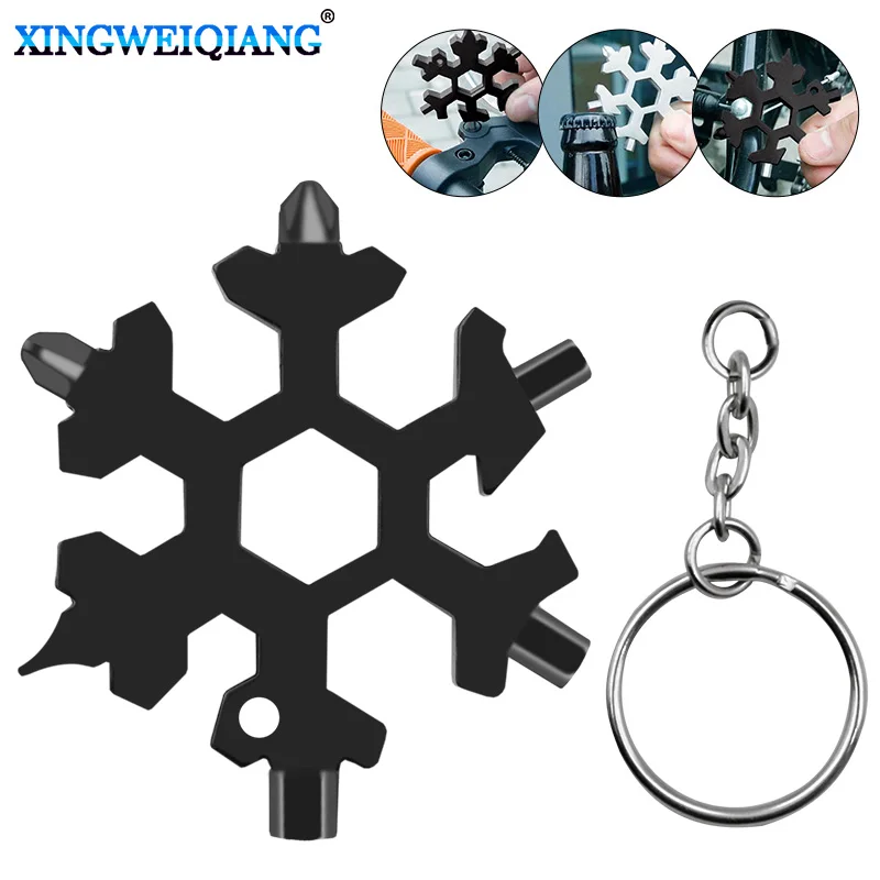 

18in1 snowflake multi pocket tool spanner hex wrench multifunction multipurpose camp survive outdoor hike keyring
