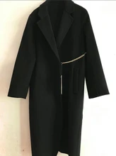 Woolen Coat Belt-Chain Long Winter Women Autumn New And Lapel Simple Straight AIGYPTOS