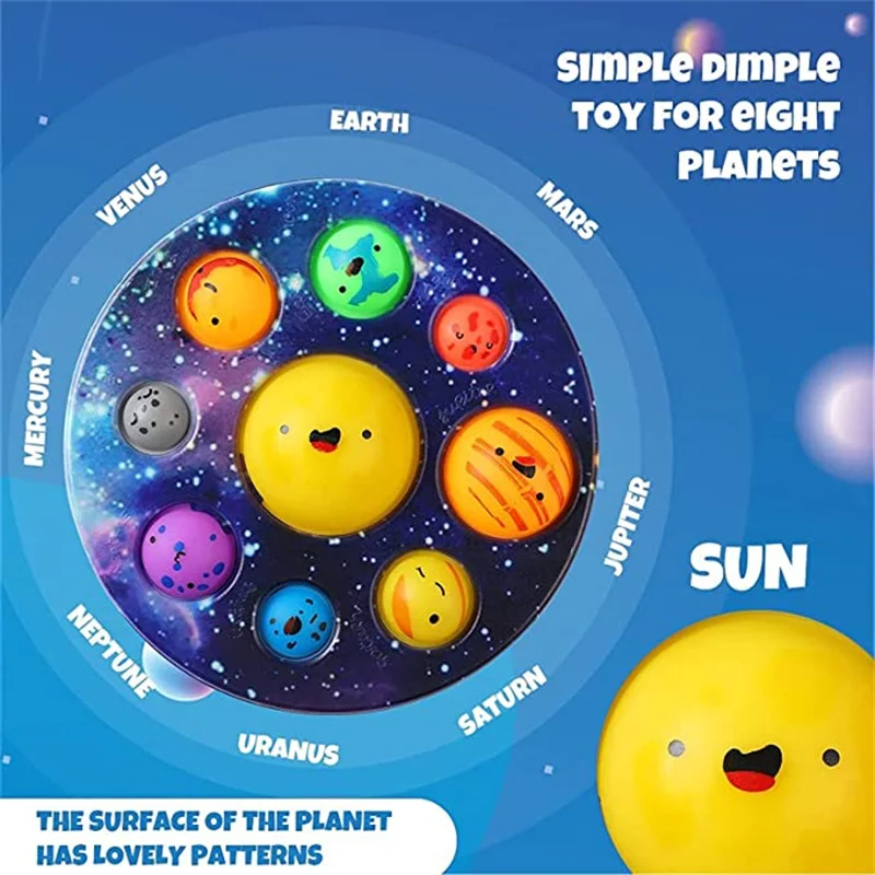 Simple Planet Dimple Xingqijia Solar System Dimple B Anxiety Relief Space Astronomy Educational Toys for Party Favors Birthday Gift Oversize Pop Space Dimple Pop Fidget Toy