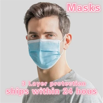 

100 Pcs Disposable Face Mouth Anti Dust Mask Protect 3 Layers Filter Earloop Non Woven Dustproof Mouth Mask 12-24 hours Shipping