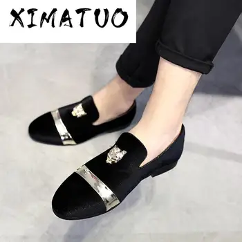

Luxury Golden Metal Decoration Shoes Elegant Moccasins Men Casual Loafer Plus Size Flat Party Club Dress Shoes ST359