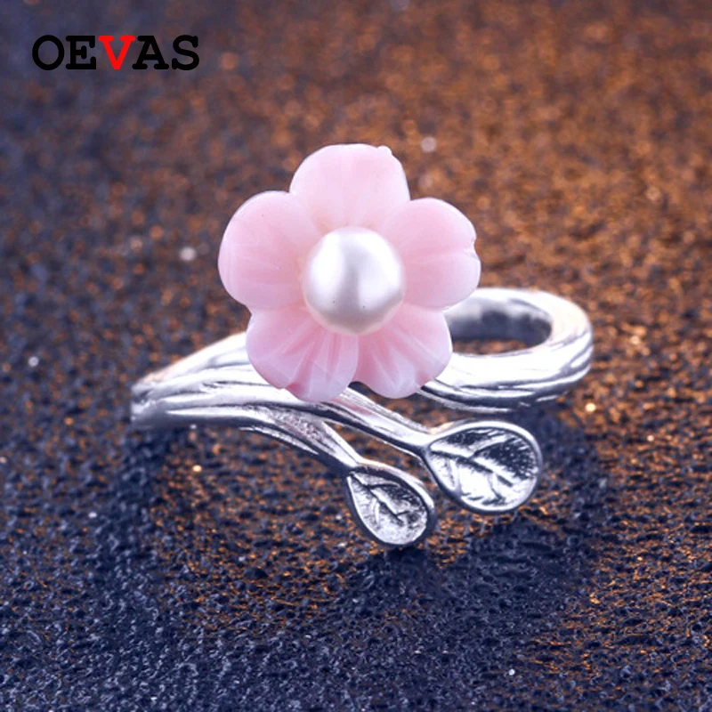 

Pink Cherry Blossom Ring s925 Silver Natural Pearl Shell Flower Branch Rings for Women Elegant Ladies engagement party Jewelry
