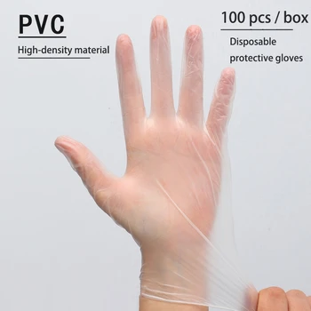 

100 Pieces Transparent Disposable Vinyl Gloves High Quality PVC Comfort Gloves Waterproof Work Safety Gloves Protective Gloves