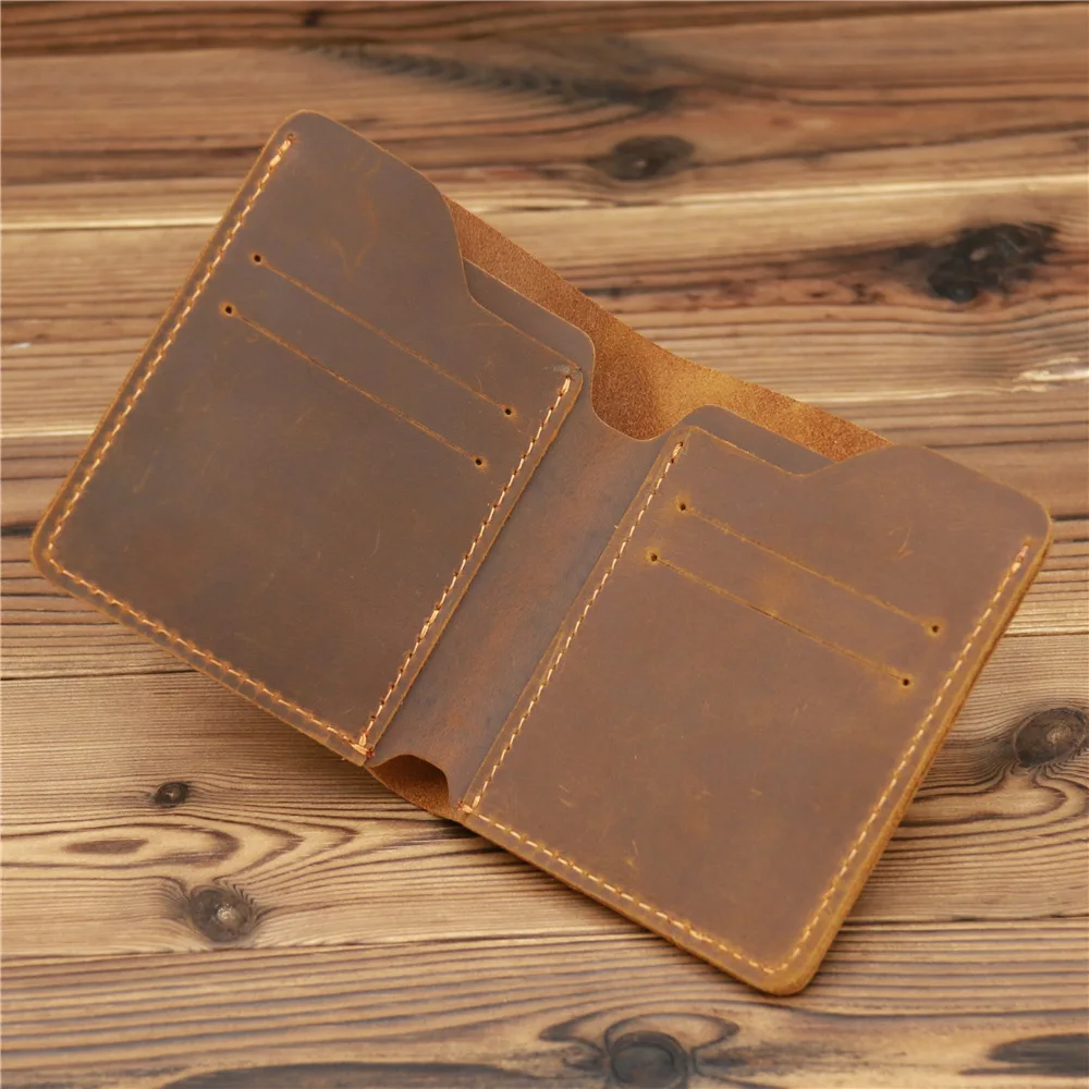 Vintage Men Leather Wallet Credit Id Card Holder Crazy Horse Leather Small Wallets for Men Money Case 3