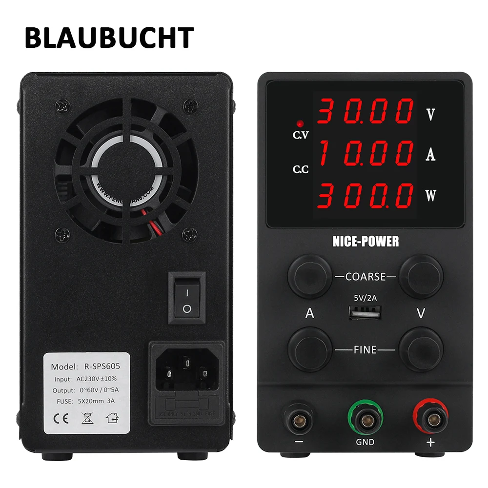 Лабораторный импульсный источник питания BLAUBUCHT с 4 цифрами регулируемый 30 в 10 А 60