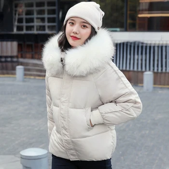 

2020 Women's Winter Down Jackets Hooded Solid Short Puffer Coat Female Plus Size Loose With Fur Collar Casual Thick Outwear