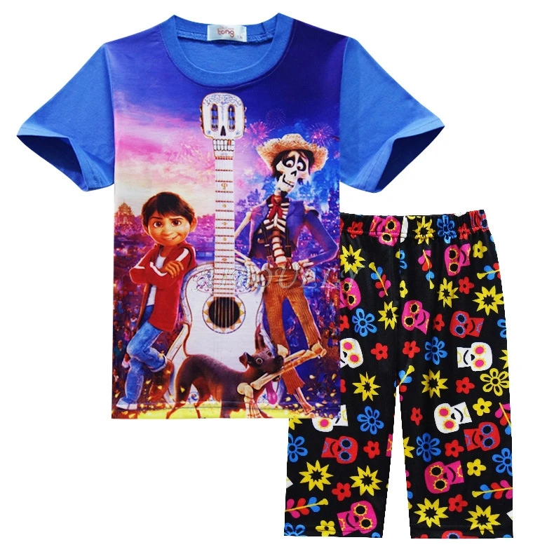 Pixar COCO/детский Пижамный комплект для мальчиков и девочек, футболка с короткими рукавами Топы+ штаны, одежда для сна для костюмированной вечеринки с героями мультфильмов для маленьких девочек и мальчиков, От 5 до 10 лет - Цвет: 1506 blue