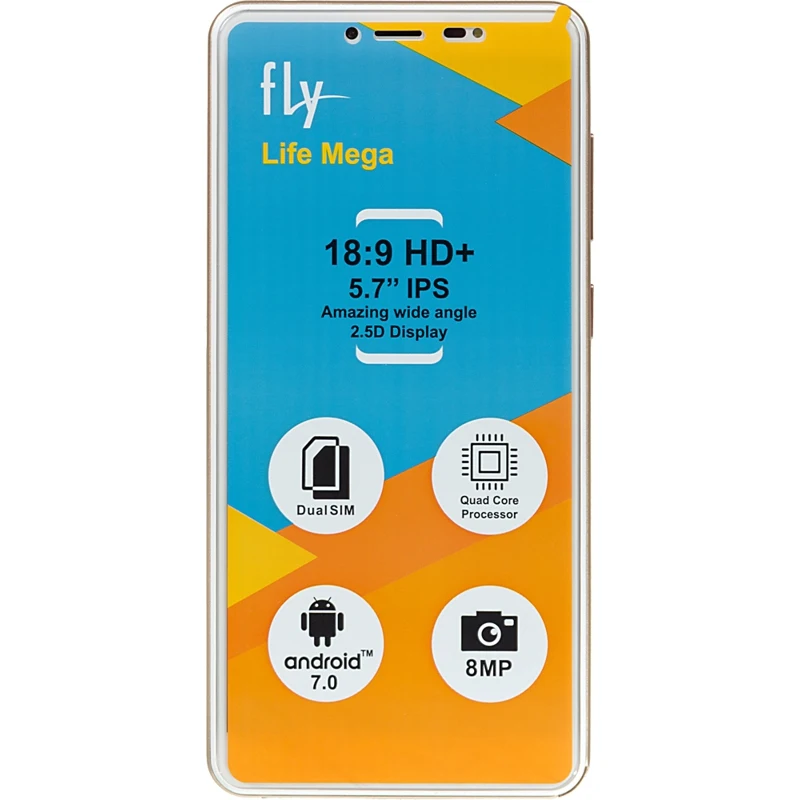 Смартфон Fly Life Mega 8Gb 1Gb золотистый 3G 4G 2Sim 5.7" IPS 720x1440 And7.0 8Mpix 802.11bgn GPS