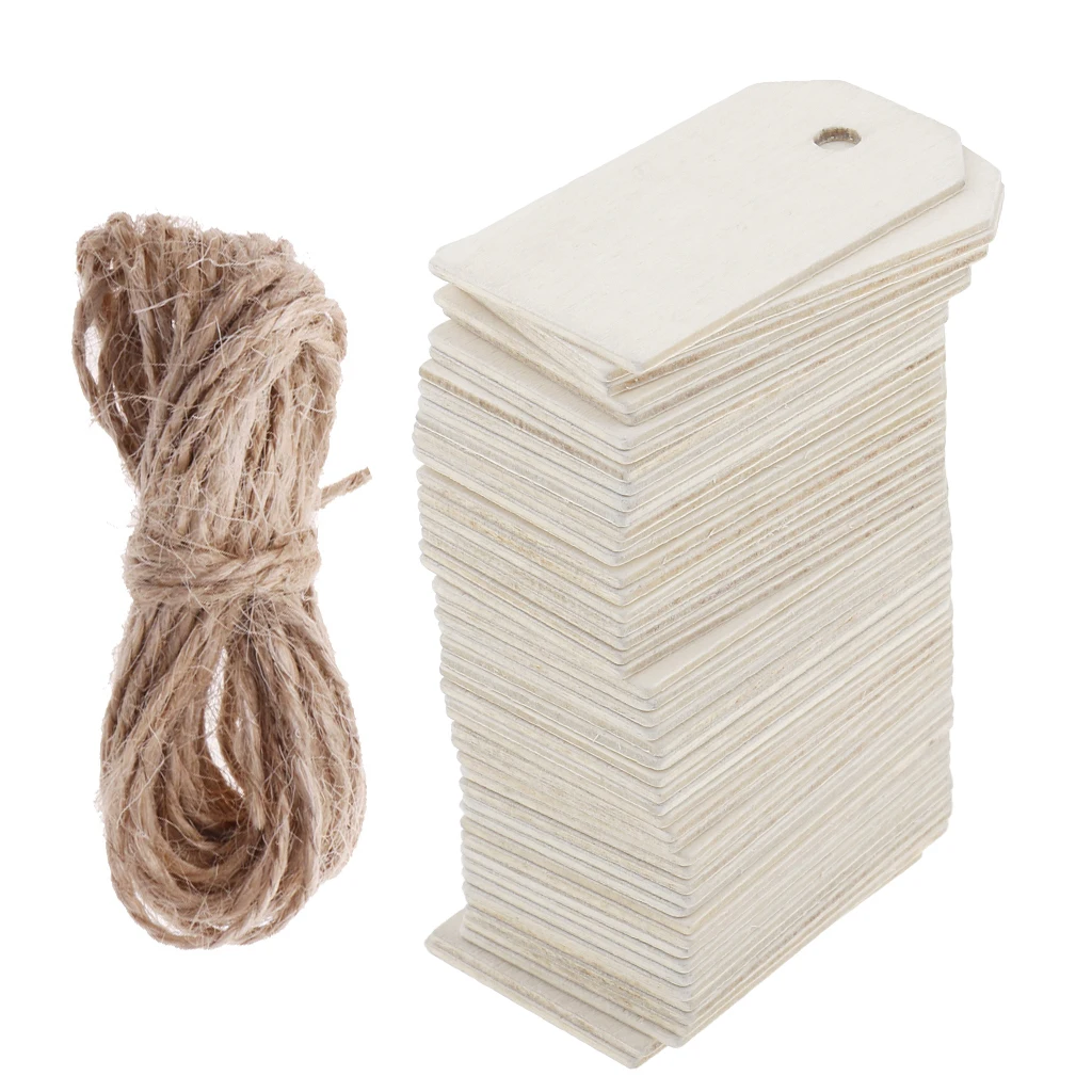Pack of 50x Wood Gift Tags Blank Wooden Hanging Label For Wedding Party Craft White