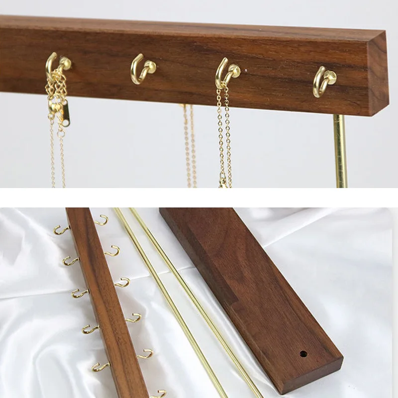 Selling Square T-shaped Bracelet Jewelry Stand Watches Display Stand Walnut/Oak Wooden 24 Hooks Necklace Jewellery Display Props