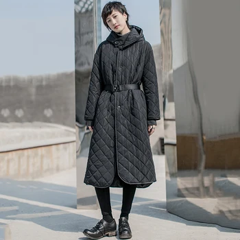 

Hooded Black Big Size Warm Cotton-padded Coat Long Sleeve Loose Fit Women Parkas Fashion New utumn Winter 2019 AS074
