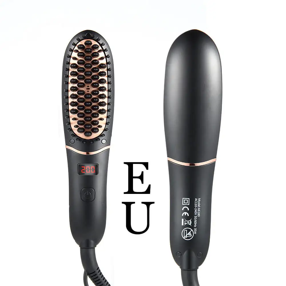 Последняя модель электрическая расческа для волос для женщин и мужчин щетка для выпрямления волос электрическая бигуди светодиодный дисплей для мужчин щетка для ухода за бородой - Цвет: Black EU