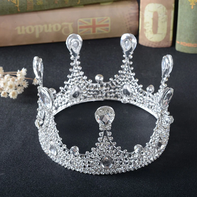 Queenco диадема в стиле барокко, серебряная круглая корона, Свадебные короны, свадебные аксессуары для волос, повязка на голову, диадема, вечерние украшения для волос для девушек