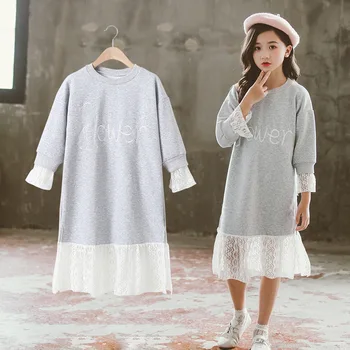 

Fashion Sweet Children Girls Dresses Long Sleeve White Lace Clothes Spring Autumn Teenage Clothing Baby Dress Sweatshirt Dresses