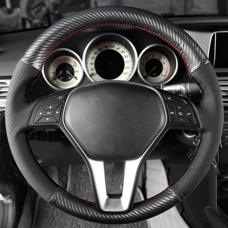 Углеродное волокно DIY Ручное шитье Плетеный чехол на руль для Mercedes Benz W204 W212 W117 W176 CLA A B C E класс аксессуары