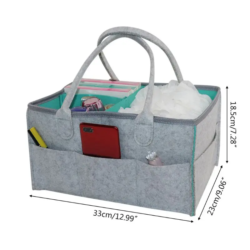 Portable Baby Diaper Organizer Shower Basket Nursery Storage Bin Car Travel Tote with leather handles