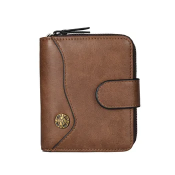 

New Business men's wallet Short vertical Male Coin Purse casual multi-function card Holders bag zipper buckle triangle folding