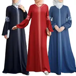 Винтаж Абаи Платье макси с длинным рукавом Для женщин мусульманское в этническом стиле повседневные свободные кафтаны исламской