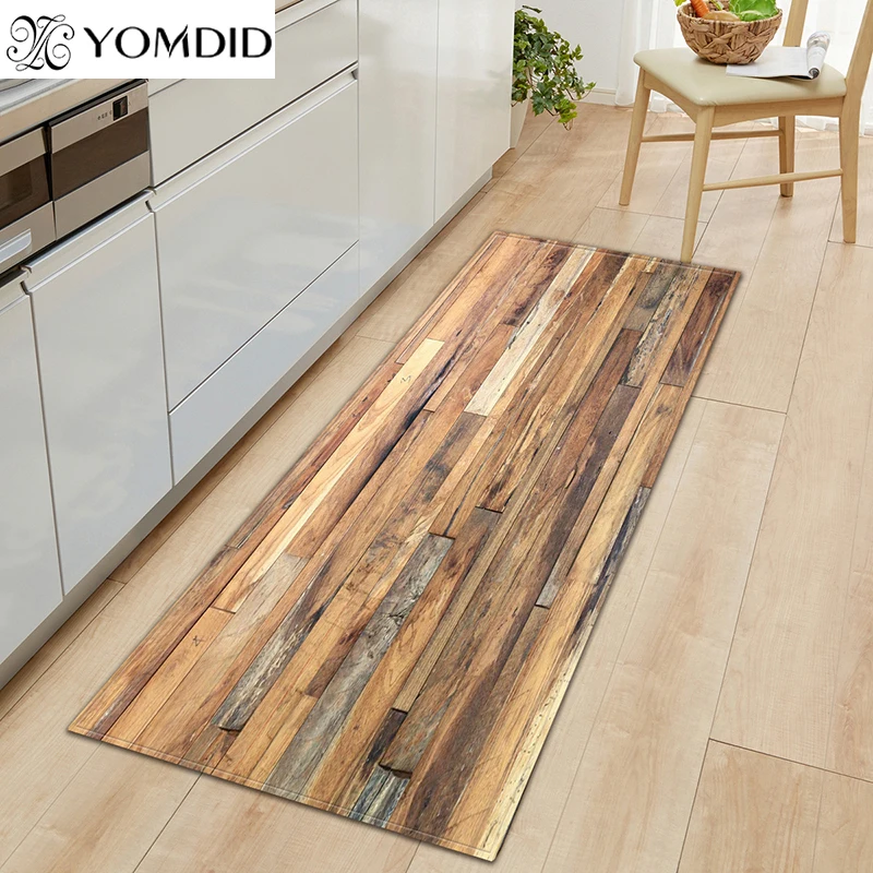 Floor Mat Non Slip Mat Door Mat Fun Doormat Carpet Mat Drying Mat Kitchen Mat Bedroom Living Room Carpet Entrance Doormat Home Hallway Balcony Absorbent Floor Mat Wood Pattern Anti-Slip Long Rug