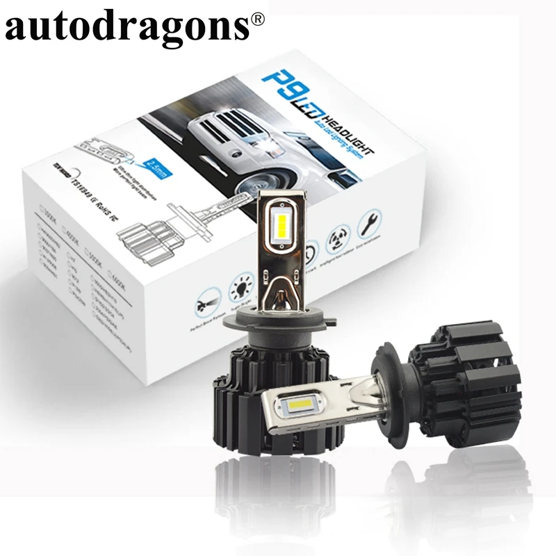 Autodragons P9 серия IP67 водонепроницаемая лампа для автомобильных фар H7/H11/H15/5202/9007/H4/H13/9004/PSX24 ультра-тонкий светодиодный прожектор 50 Вт