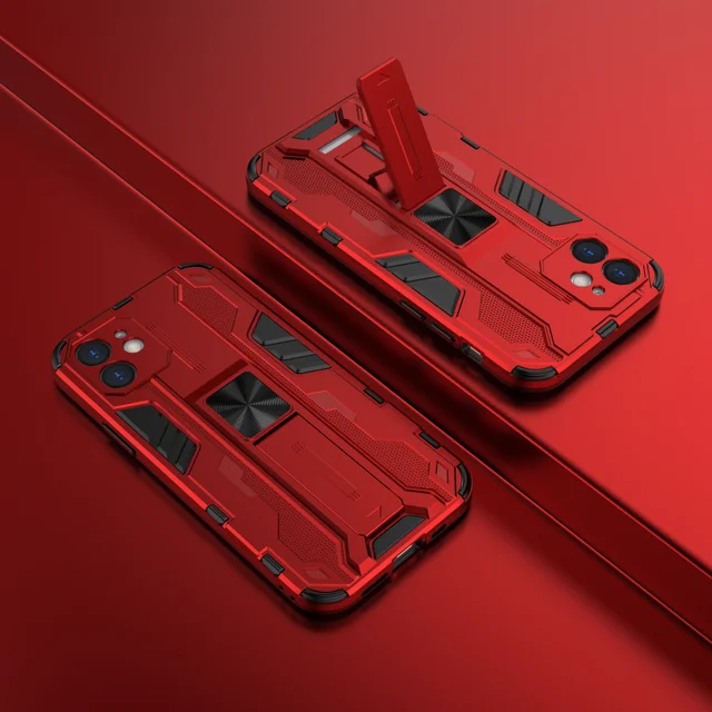 Luxury Bracket Armor Metal Magnetic Protector Phone Case For Xiaomi Redmi Note 9 Pro 9S Max Shockproof Invisible PC Back Cover Red