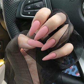 

24pcs/Set Full Finished Nude Pink Fake Nails European Long Stiletto Artificial Nail Art Tips Matte Lady Beauty Press on Nails
