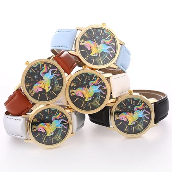 

Unicorns Watch Children's watch Carton Rainbow Animal Kids Girls Leather Band Analog Alloy Quartz Watches wristwatches