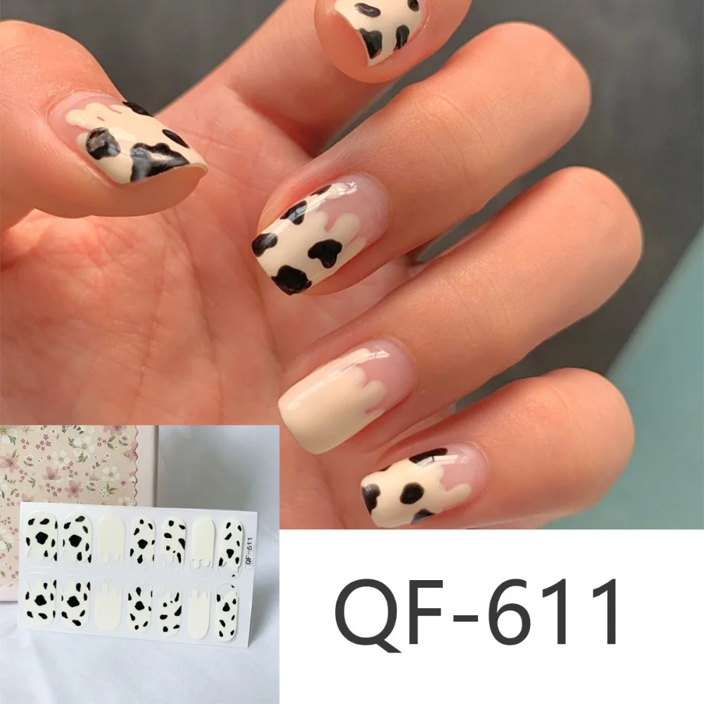 14tips/sheet Milk Heart Nail Wraps Polish Decals Strips Jump Cross Color Glitter 3D Adhesive Full Nail Art Stickers Matte Nails