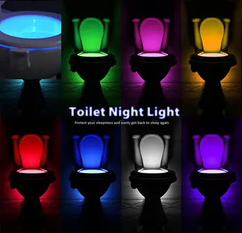 

1PC Smart Toilet Nightlight LED Body Motion Activated on/Off Seat Sensor Lamp Bathroom 8 Multicolour Toilet Lamp Hot Selling