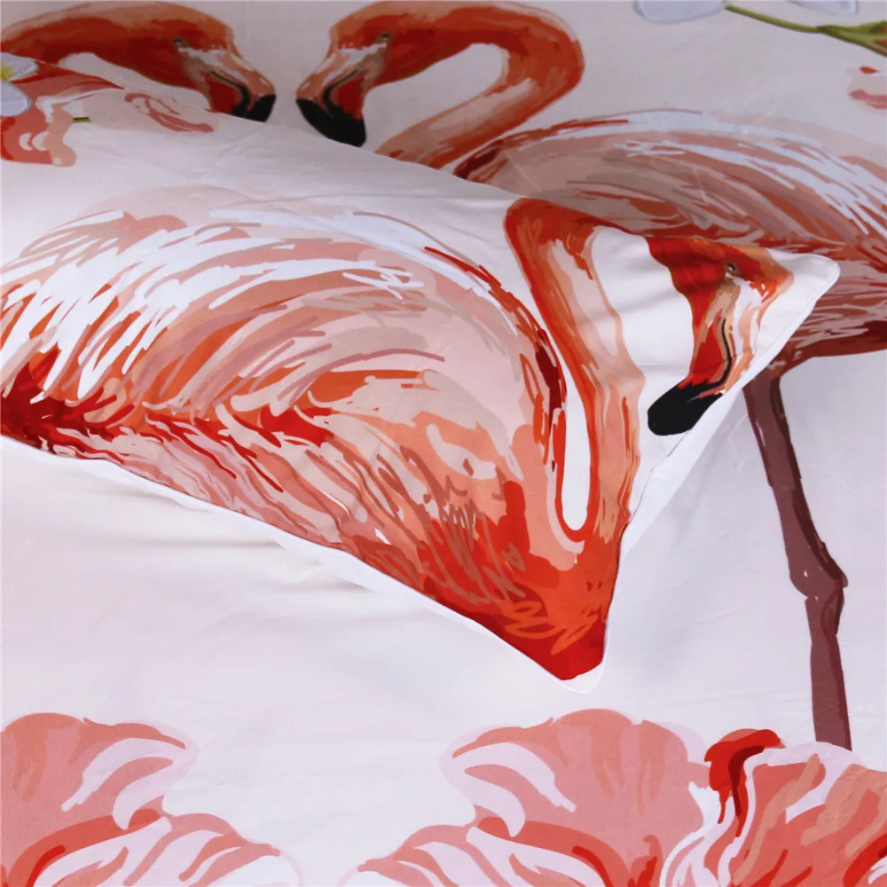 Flamingo Soft Bedclothes Flower Polyester Quilt Cover Bedding Set With Pillowcase Queen King Duvet Cover