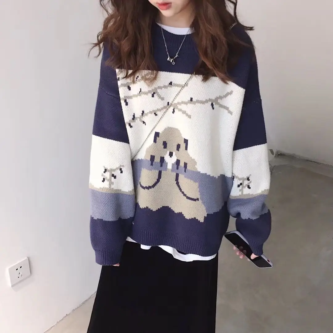 Koala Pattern Sweater Women's Autumn/winter Loose Round Neck Jacquard Pullover Woman Sweater Knitwear Leisure Casual O-Neck Tops Koala Pattern Sweater Women's Autumn/winter Loose Round Neck Jacquard Pullover Woman Sweater Knitwear Leisure Casual O-Neck Tops