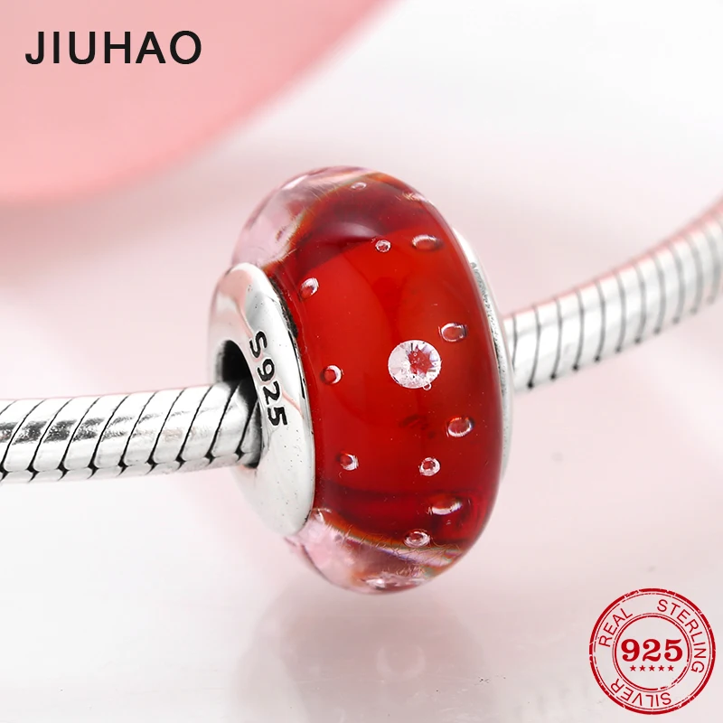 Новый 925 пробы серебряный DIY как wate bubble red fine муранские стеклянные бусины подходят