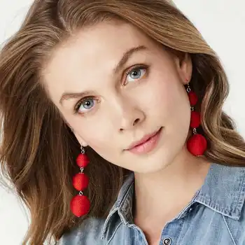 

Bohemia Thread Three Large Round Balls Dangle Drop Hook Earrings Women Multicolor Popular Sweet Earrings