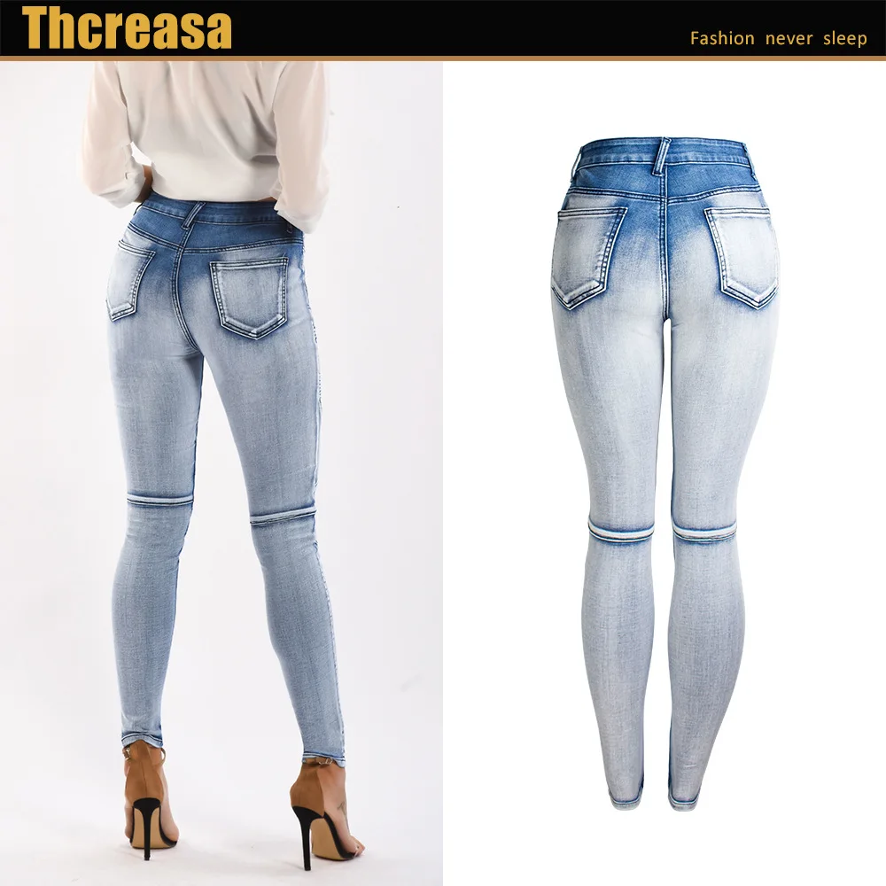 European and American Women's New Locomotive Stretch Washed Washed White Light Color Stretch Was Thin Women's Denim Pencil Pants