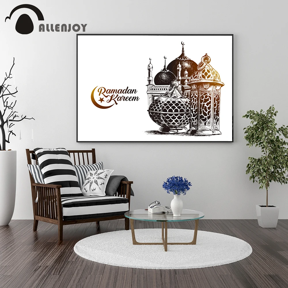 

Allenjoy Eid Festival Paintings Ramadan Islamic Arabic Muslims Mosque Retro Posters Vintage Party Room Wall Art Canvas Pictures