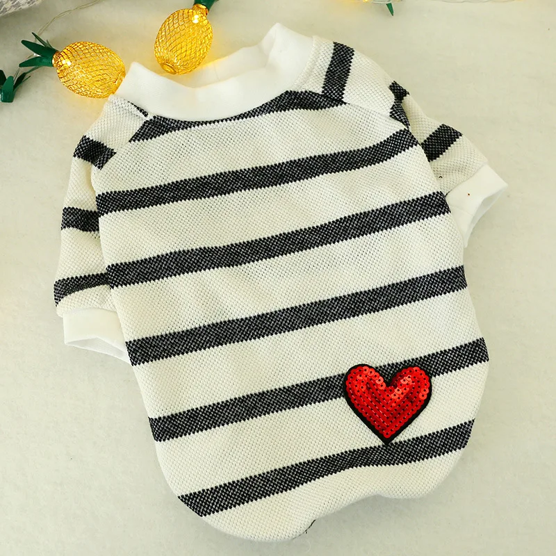 

Pet Dog Clothes for 2019 Autumn and Winter Two Feet Black-and-white Striped Design Dog Vests with Love T-shirt Pet Clothing
