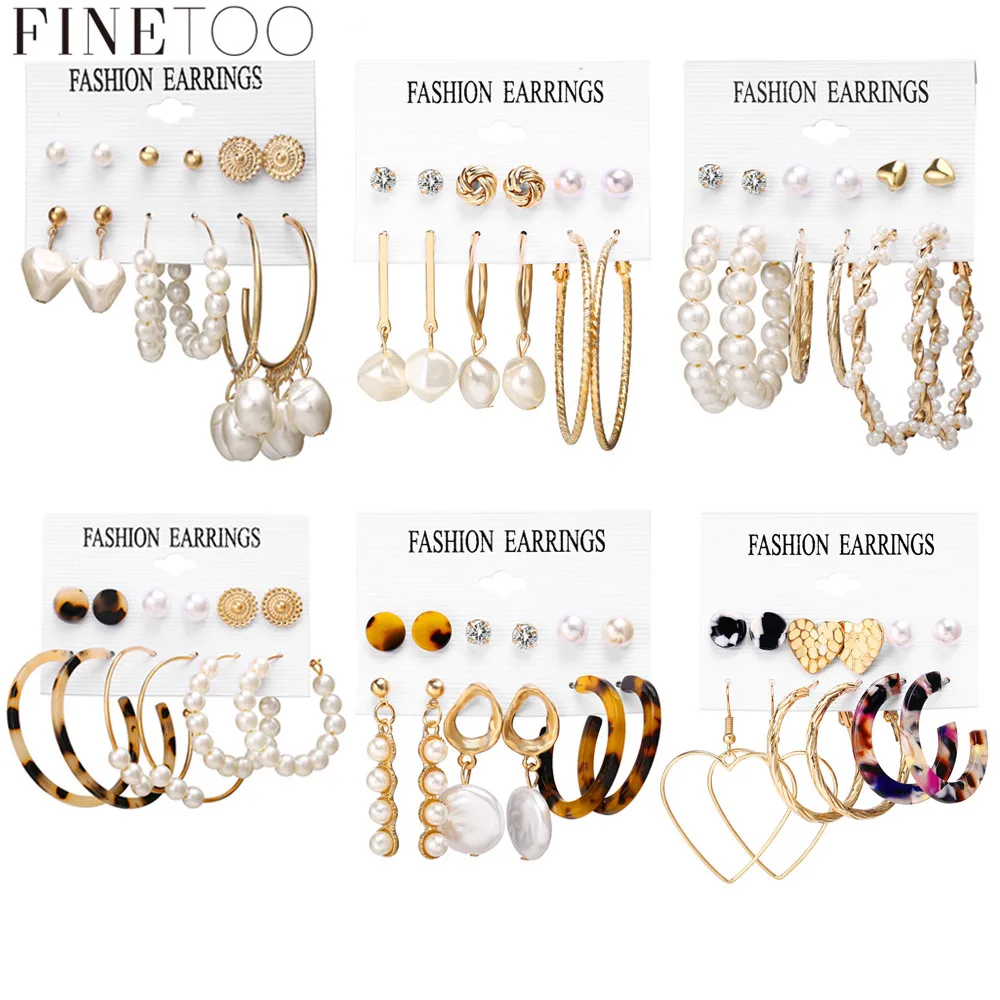 

Fashion Geometric Acrylic Pearl Earrings for Women Boho Big Circle Leopard Tortoise Shell Drop Earrings Set Brincos Jewelry