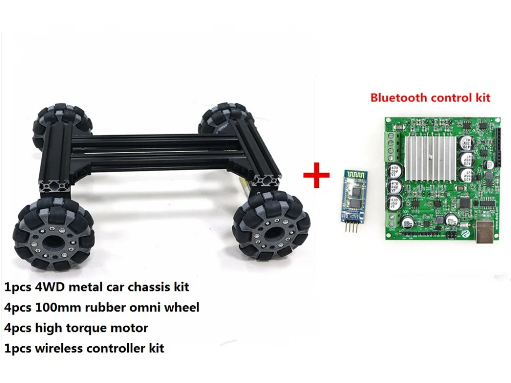 20KG Load 4-Drive Metal Smart RC Robot Car Chassis+Wireless Controller Kit 100mm Rubber Omnidirectional Wheel DIY For Arduino