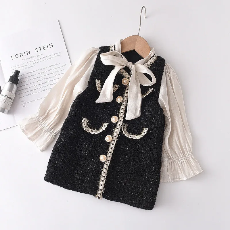 Girls Princess Patchwork Dresses 2021 Fashion Party Long Sleeve Kids Bowtie Autumn Outfits Baby Girl Lovely Dress Clothes | Детская