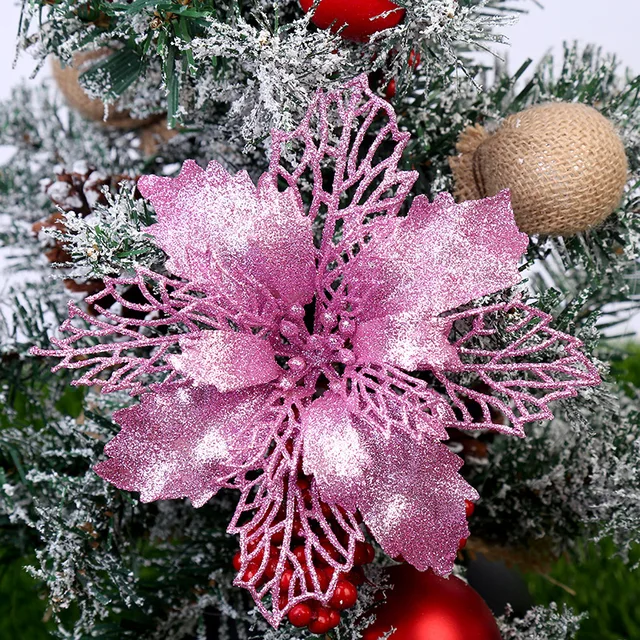 5pcs 9-16cm Glitter Artifical Christmas Flowers Christmas Tree Decorations for Home Fake Flowers Xmas Ornaments New Year Decor 4