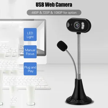

1080P HD Webcam USB Laptop mini Camera PC Web Camera with Microphone LED Fill Light Desktop Stand for Live Video Calling Meeting