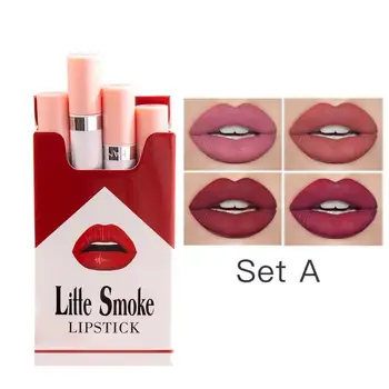 

HANDAIYAN Cigarette Lipstick Set 4 Colors Matte Waterproof Long-Lasting Velvet Lip Stick Non-stick Nude Sexy Lip Stick Makeup TS
