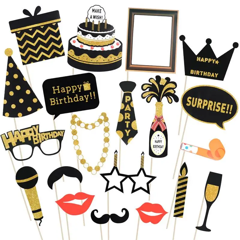 20 Pcs Glitter Birthday Party Photo Booth Props With Wooden Sticks Funny Decoration Supplies | Дом и сад