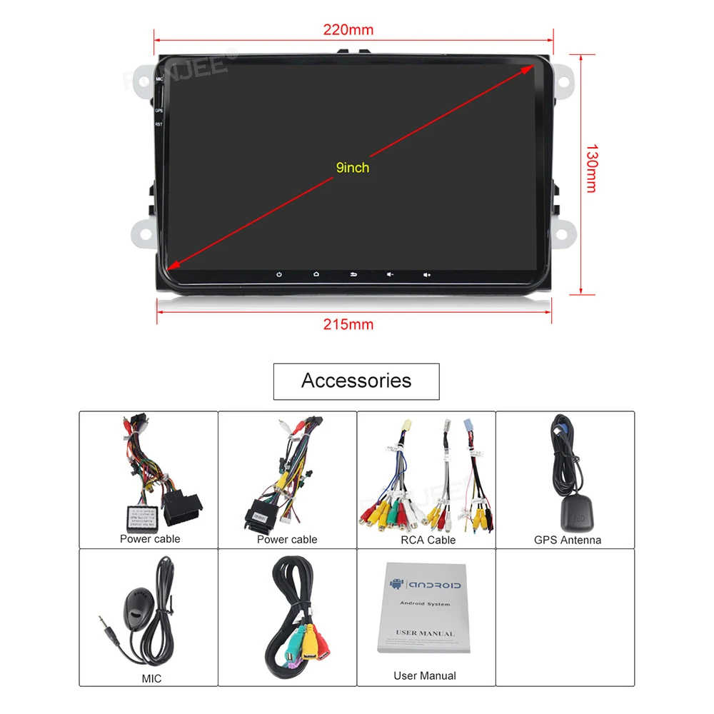 Best RUNJEE Android 9 PX6 Car DVD player 4GB 64GB For VW/Volkswagen/POLO/PASSAT/Golf/Skoda/Octavia/Seat BT WIFI DAB 3