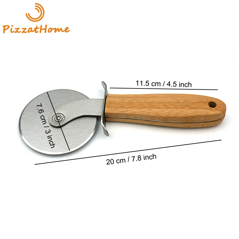 Stainless Steel Pizza Wheel Knife Smooth Rotating Pizza Slicer Cutter Wheel Knife Non Slip Wooden Handle PizzAtHome