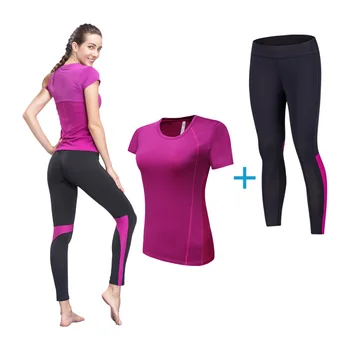 

Shirts Yoga Sets Woman 2 Pieces Training Short Sleeves Pants Gym Workout Breathable Running Leggings Sport Suit