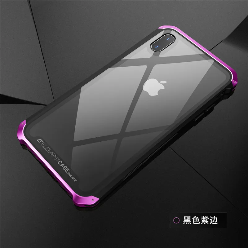 glass black purple Для iphone XS чехол Роскошный элемент телефонные чехлы с дизайнерским алюминием и ПК чехол для iphone X XS max XR крышка+ закаленное стекло - Цвет: glass black purple