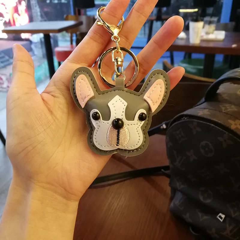 Fashion Welsh Corgi Keychain PU Leather Dog Key Ring for Women Bag